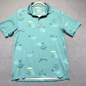 FloGrown Mens Florida Golf Course Alligator Print Performance Polo Shirt Teal M‎